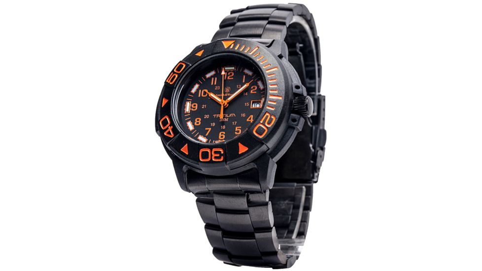Smith and Wesson Diver Watch w/ Metal and Rubber Strap, Black/Orange SWW-900-OR