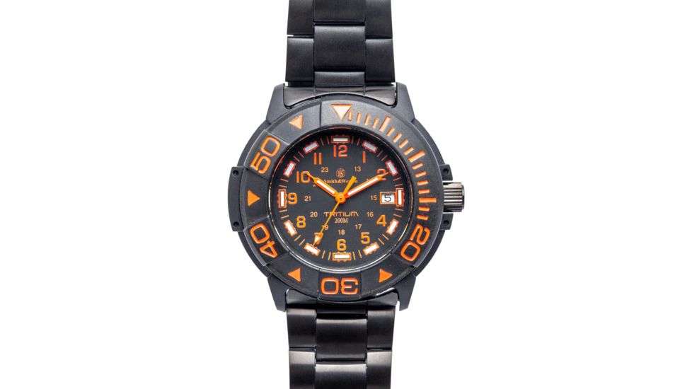 Smith and Wesson Diver Watch w/ Metal and Rubber Strap, Black/Orange SWW-900-OR