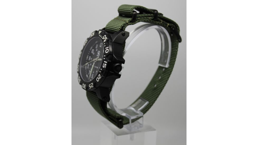 Smith&amp;Bradley Ltd. Sans-13 PVD Black-Coated 42mm Watch, Black Face/OD Green NATO Band Sans-black-ODNATO