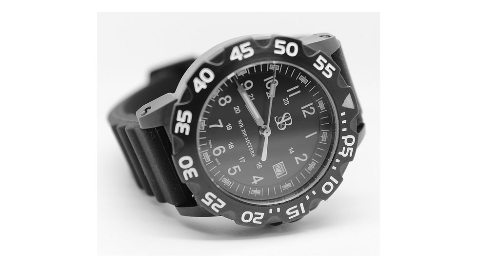 Smith&amp;Bradley Ltd. Sans-13 PVD Black-Coated 42mm Watch, Black Face/Black Rubber Band Sans-black-RBS