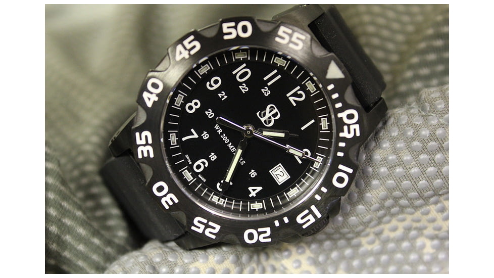 Smith&amp;Bradley Ltd. Sans-13 PVD Black-Coated 42mm Watch, Black Face/Black Rubber Band Sans-black-RBS