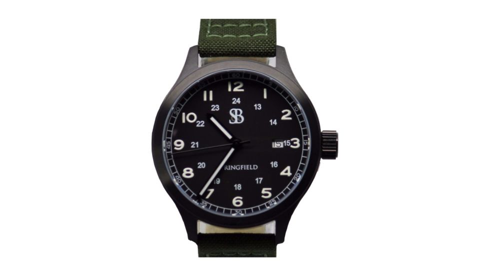 Smith&amp;Bradley Ltd. Springfield Field Watch w/ Black PVD, Green Strap, 44MM, NSN n SPRINGFIELD PVD GRN