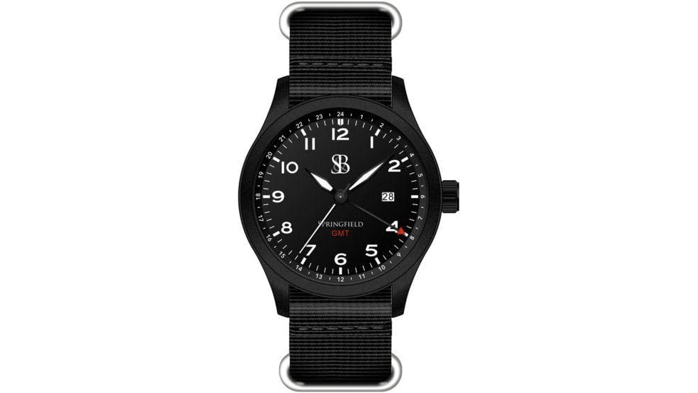 Smith&amp;Bradley Ltd. Springfield GMT Watch Black Dial/Black Case 44mm, SPR201