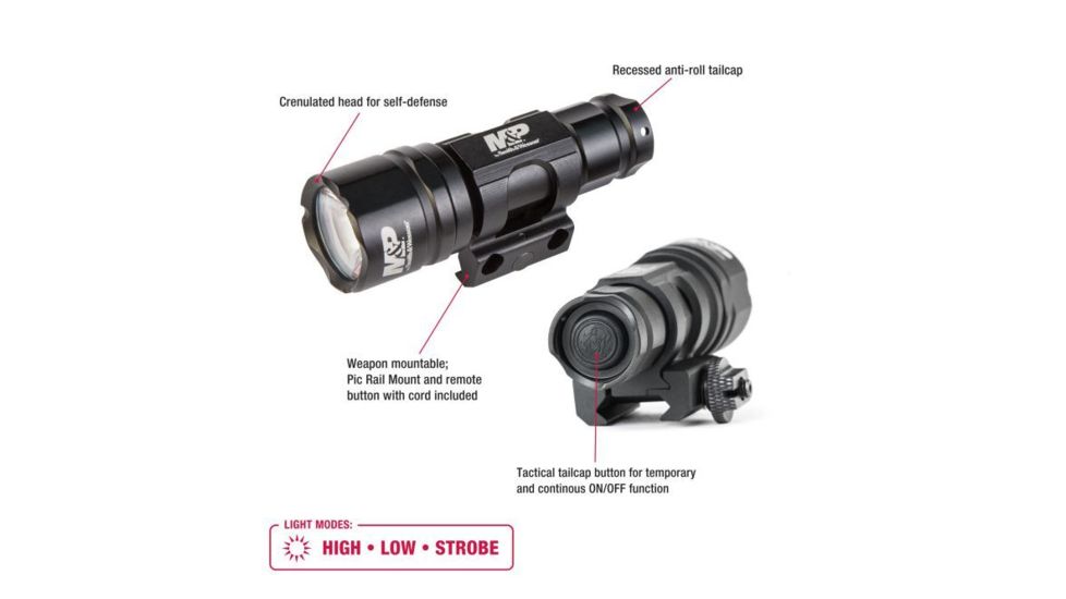 Smith &amp; Wesson Delta Force RM-10 LED Weapon Flashlight, 500 Lumens, Picatinny, 1 x CR123, Black, 110043, EDEMO1