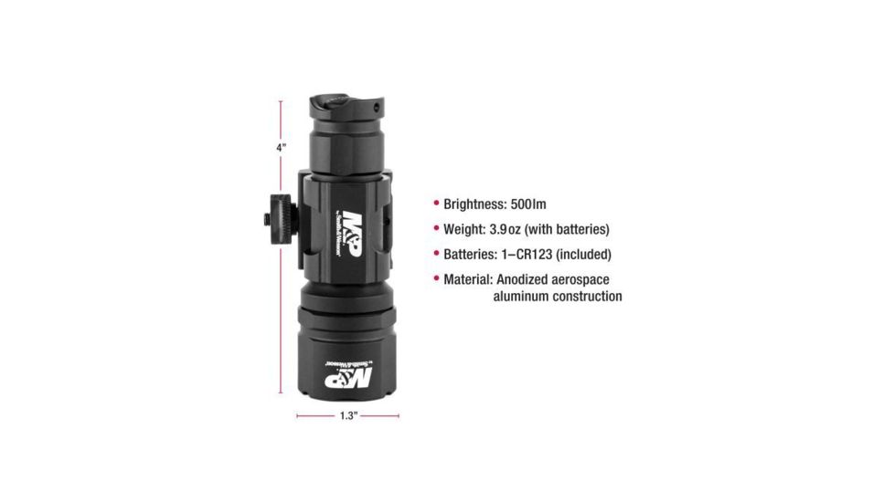 Smith &amp; Wesson Delta Force RM-10 LED Weapon Flashlight, 500 Lumens, Picatinny, 1 x CR123, Black, 110043, EDEMO1
