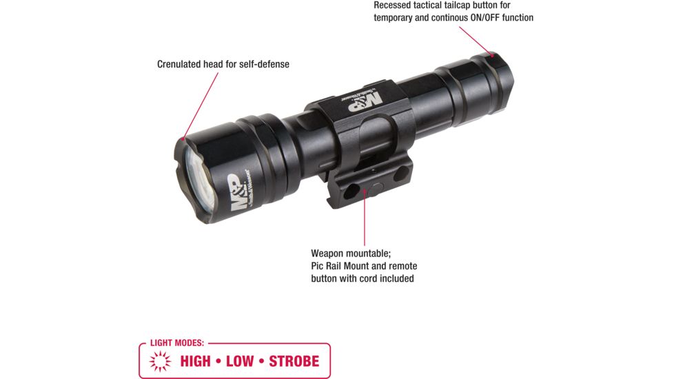 Smith &amp; Wesson Delta Force RM-20 LED Weapon Flashlight, 900 Lumens, Picatinny, 2 x CR123, Black, 110044, EDEMO1