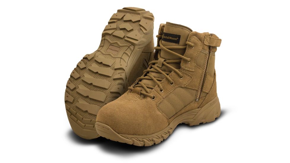 Smith &amp; Wesson Mens Breach 2.0 6 in Side Zip Boots, Coyote, Wide, 13 US 810303-13.0W