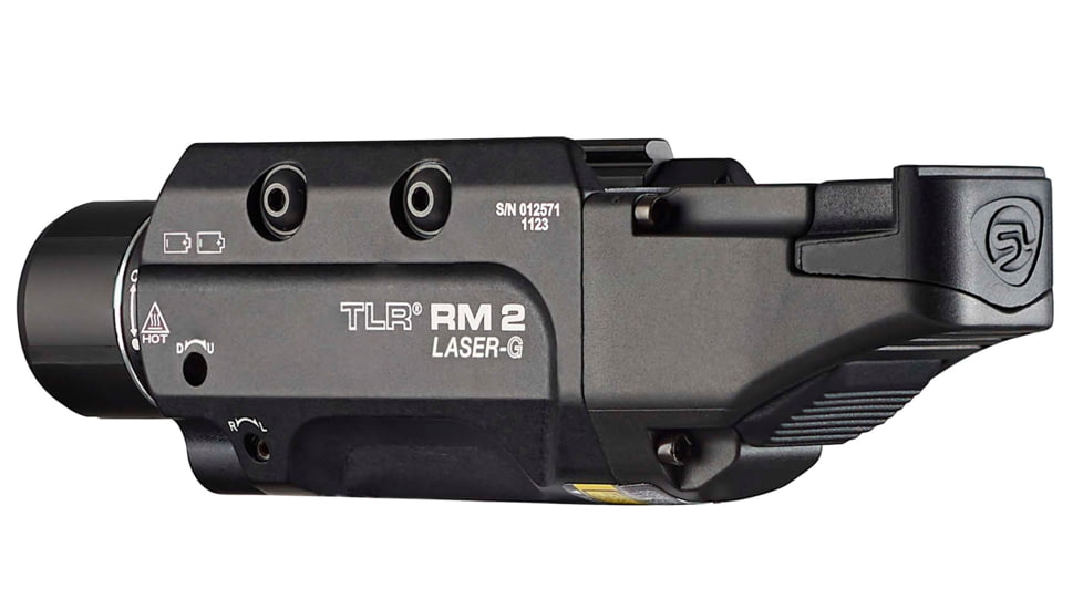 Streamlight TLR RM 2 Compact Rail Mounted LED Tactical Weapon Light w/Green Laser, CR123A, White, 1000 Lumens, Black, 69454