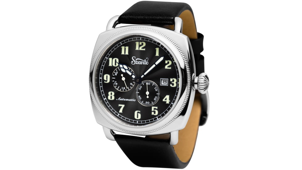 Szanto Automatic Officer Watches, Black Dial, Black Strap, Steel, One Size, SZ 6201E