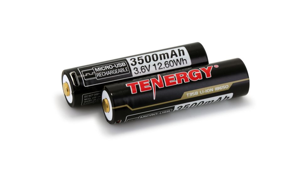 Tenergy T35B 3.6V 3500mAh Li-ion Rechargeable Battery w/Micro-USB Charging Port,Black,Pack of 2, 31779