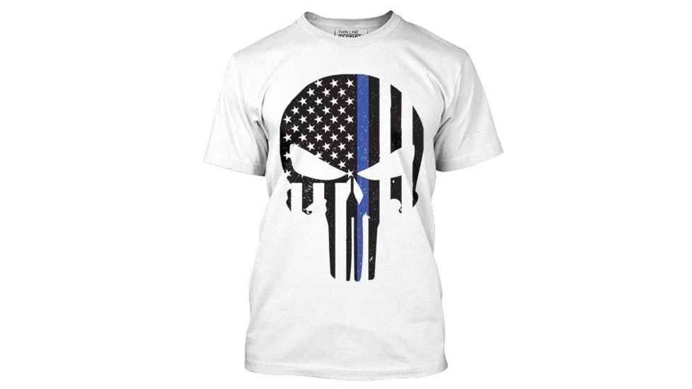 Thin Blue Line Men's T-shirt - Skull , White - TBL-SKULL-WHITE-XXL