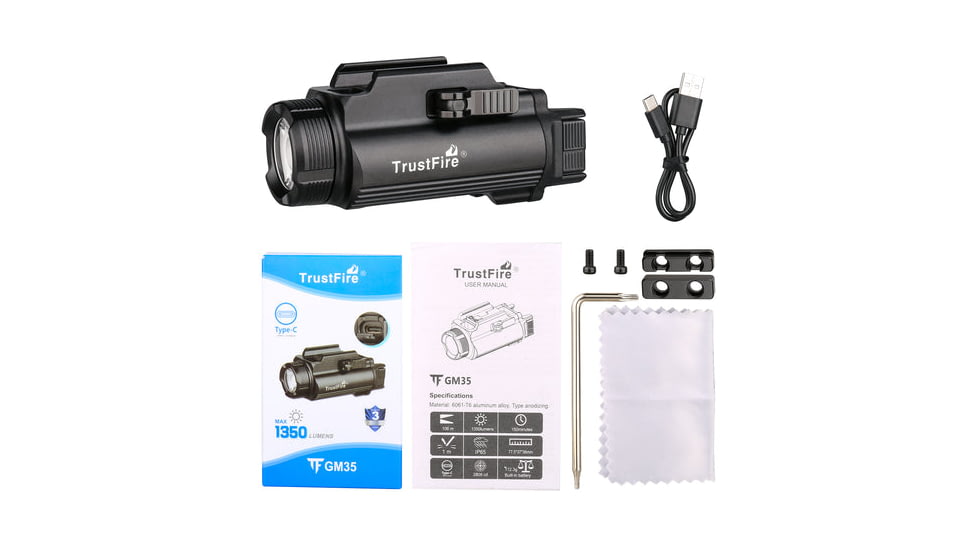 TrustFire GM35 Rechargeable Tactical 1350 Lumens Pistol Flashlight, Black, GM35