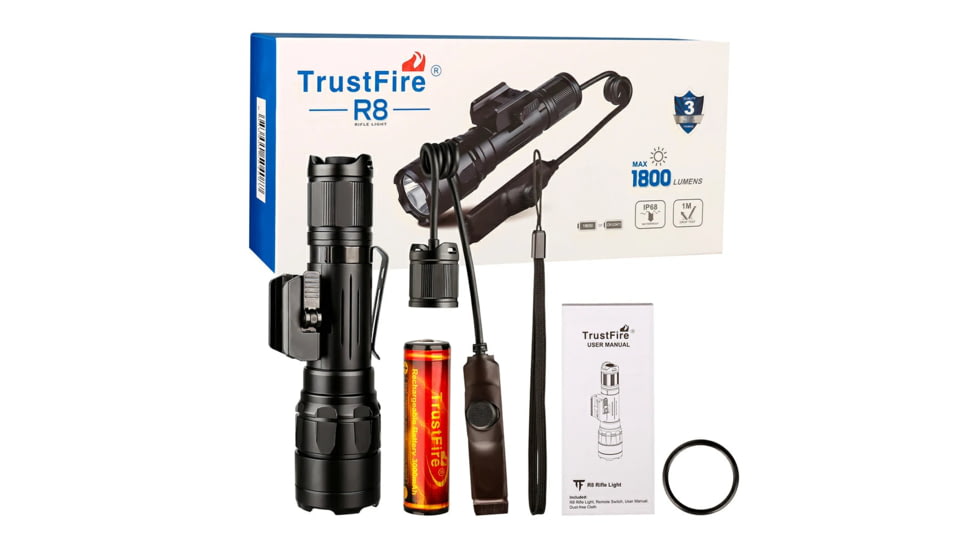 TrustFire R8 1800 Lumens Rail Mount Tactical LED Flash Light, Black, R8