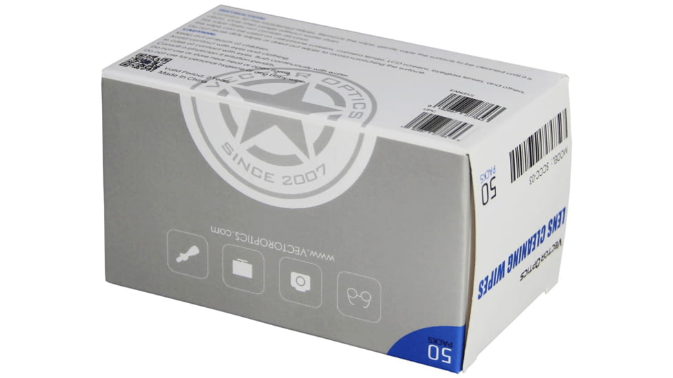 Vector Optics Pre-Moistened Optics Lens Alcohol-Free Cleaning Wipes, 50-Pcs Pack, White, SCCC-03