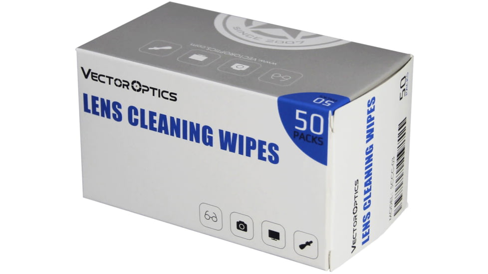 Vector Optics Pre-Moistened Optics Lens Alcohol-Free Cleaning Wipes, 50-Pcs Pack, White, SCCC-03