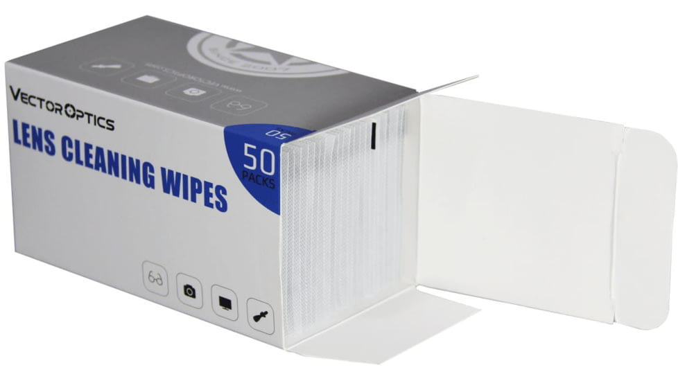 Vector Optics Pre-Moistened Optics Lens Alcohol-Free Cleaning Wipes, 50-Pcs Pack, White, SCCC-03