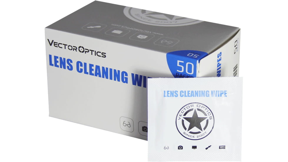 Vector Optics Pre-Moistened Optics Lens Alcohol-Free Cleaning Wipes, 50-Pcs Pack, White, SCCC-03