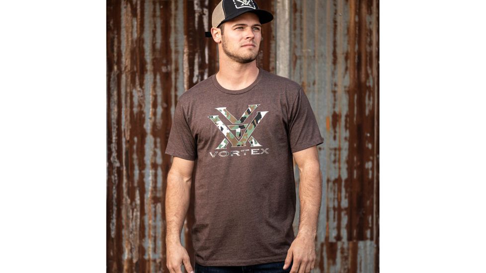 Vortex Camo Logo Short Sleeve T-Shirt - Mens, Brown Heather, Medium, 120-15-BRHM