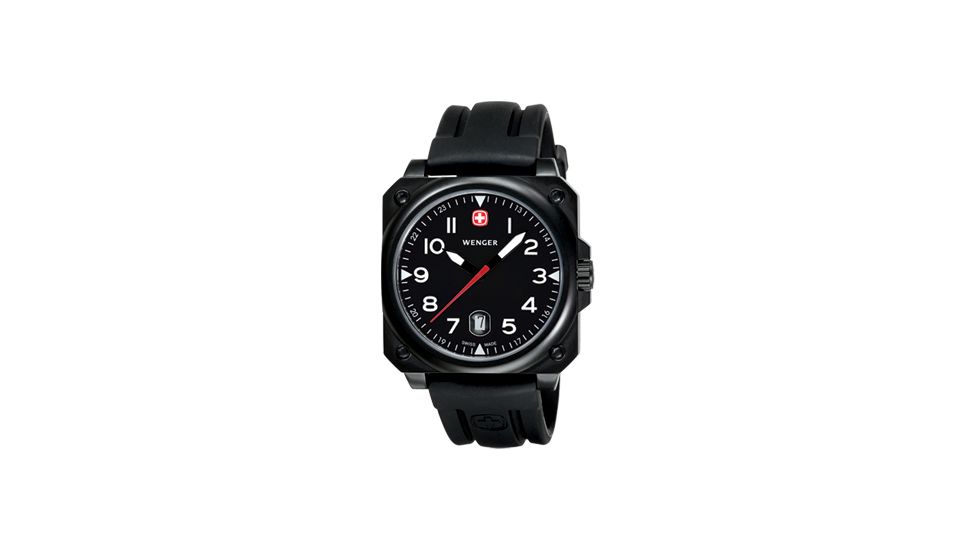 Wenger AeroGraph Cockpit Mens PVD Black Case Black Rectangle Dial Black Strap 72424