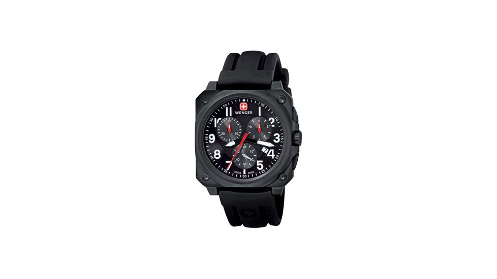 Wenger 77010 Mens PVD Black Case, Black Dial w/ Black Rubber Strap