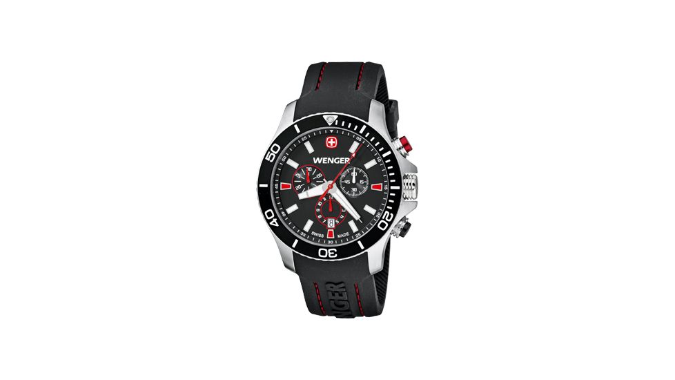 Wenger Sea Force Chrono Black &amp; Red Dial, Black Silicone Strap 0643.102