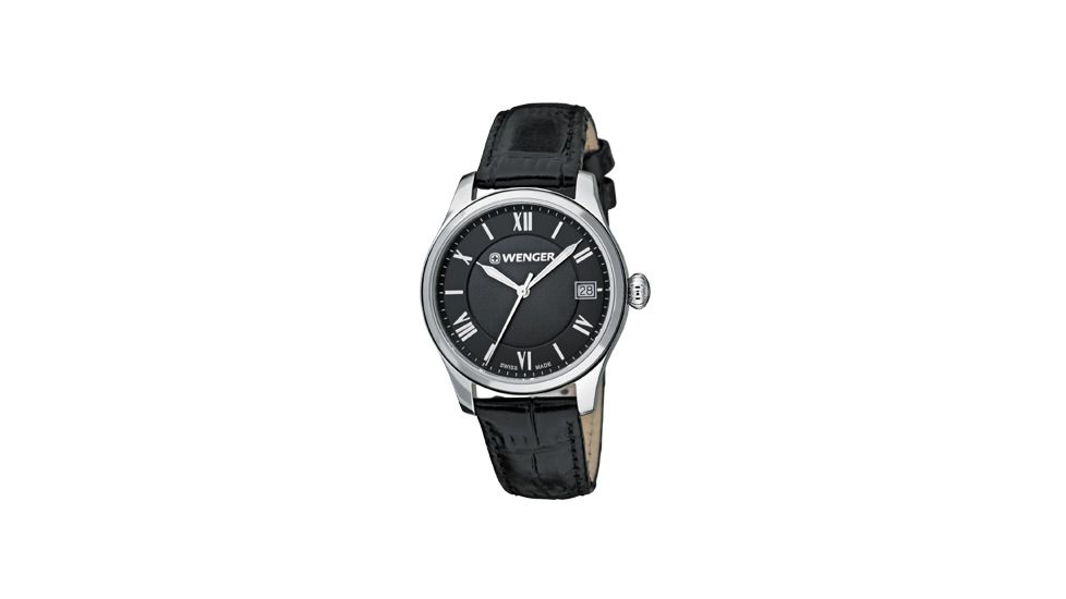 Wenger Terragraph Silver Dial Black Leather Strap 521104
