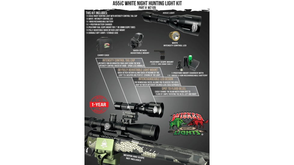 Wicked Hunting Lights A55iC LED White Night Hunting Light Kit, Black, W2105