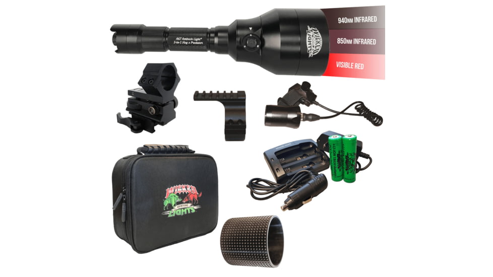 Wicked Hunting Lights A67iR 3-LED-In-1 Night Hunting Light Kit, 850nm Infrared, 940nm Infrared, Red, W2056