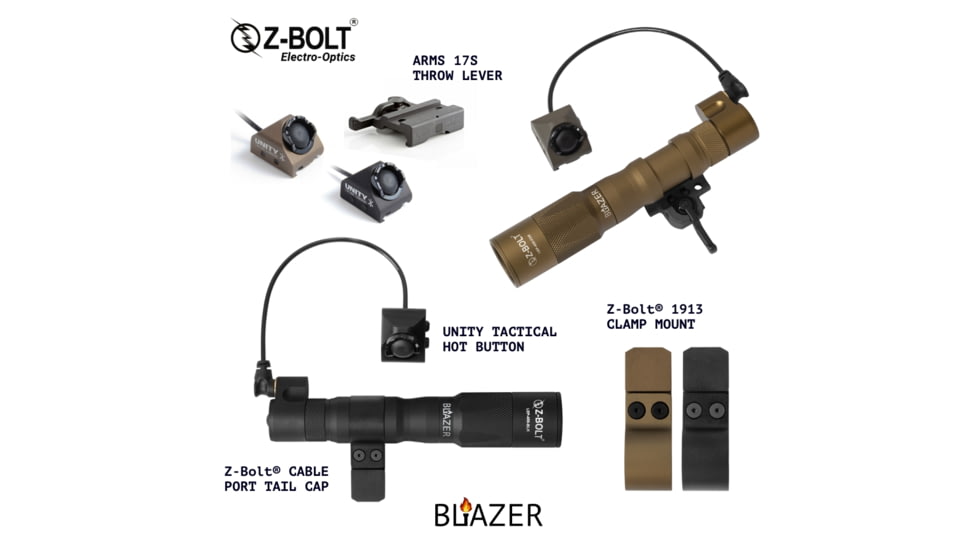 Z-Bolt Blazer LEP Weapon Light - Dual Fuel - Cable Port Switch, Black, LEP-18650-PORT-BLK-PHCF